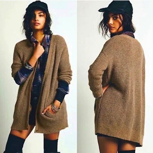 Free People Cloudy Day Cardigan in Camel Combo Size XS - Picture 1 of 5